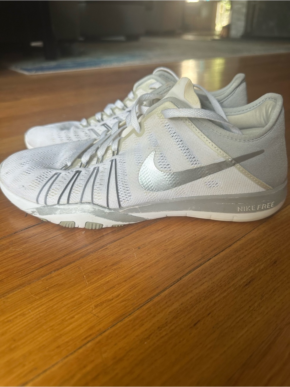 Nike Light Grey and Silver Athletic Training Shoes